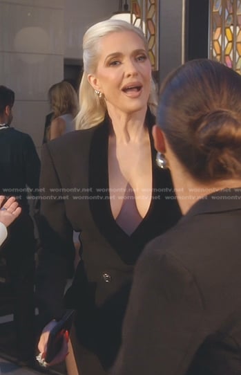 Erika’s black velvet trim blazer dress on The Real Housewives of Beverly Hills
