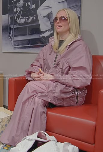 Erika’s pink nylon jacket and pants on The Real Housewives of Beverly Hills