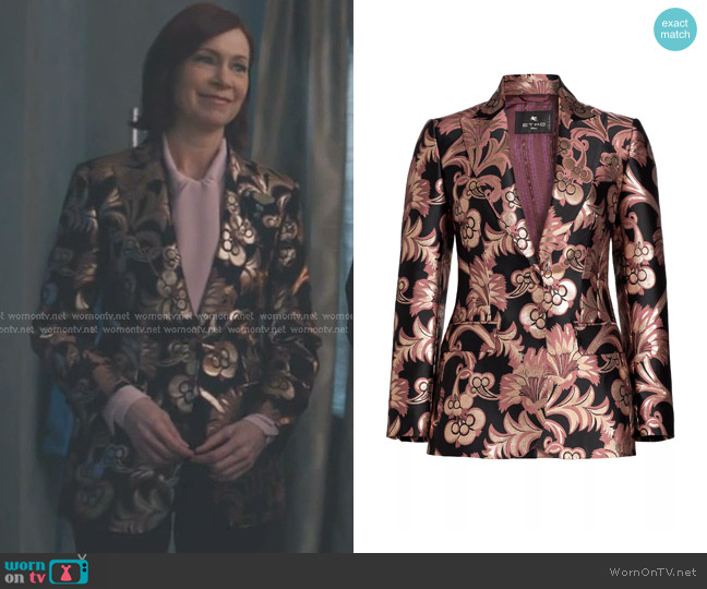 Etro Paisley Metallic Blazer in Multicolor Pink Base worn by Elsbeth Tascioni (Carrie Preston) on Elsbeth