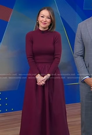 Eva’s burgundy mixed media dress on Good Morning America