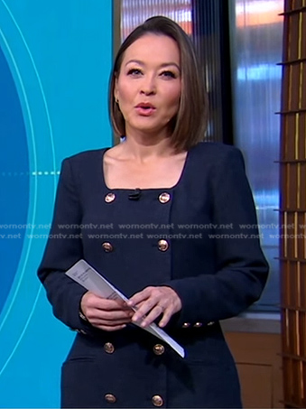 Eva’s navy double breasted dress on Good Morning America