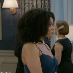 Eva’s navy blue evening gown on Beyond the Gates