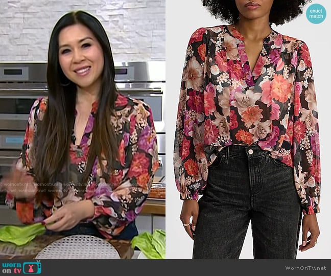 Express Floral V-Neck Long Sleeve Top worn by My Nguyen on Today