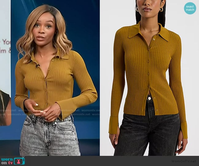 Express Silky Soft Fitted Ribbed Sweater Shirt worn by Zuri Hall on Access Hollywood