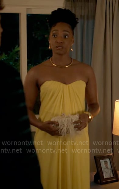 Faith’s yellow strapless evening gown on Will Trent