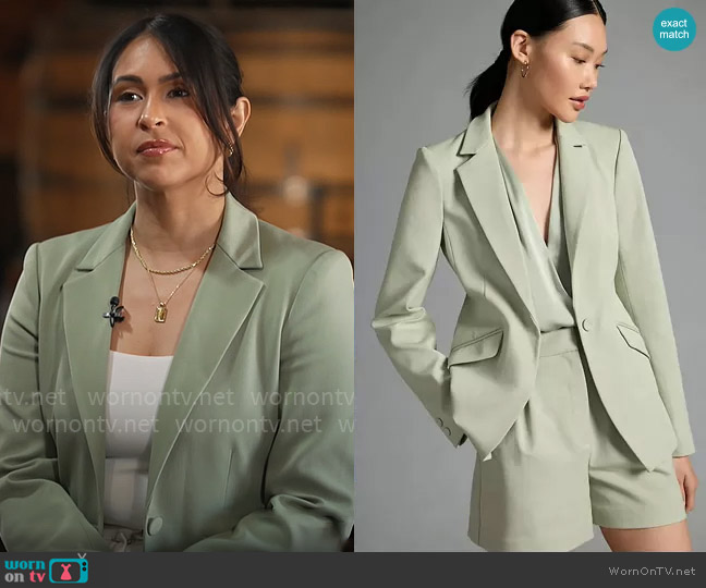 Favorite Daughter The Favorite Blazer in Basil worn by Nicole Valdez on CBS Mornings