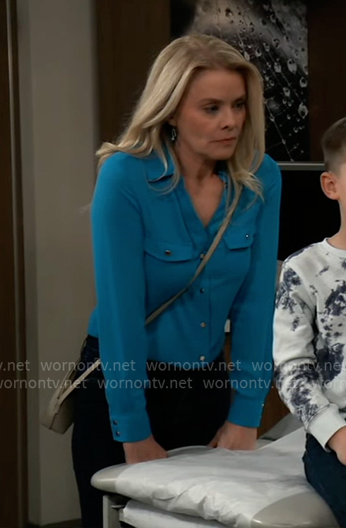 Felicia’s blue button down blouse on General Hospital