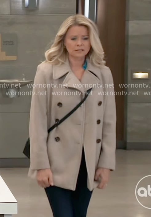 Felicia’s beige peacoat on General Hospital
