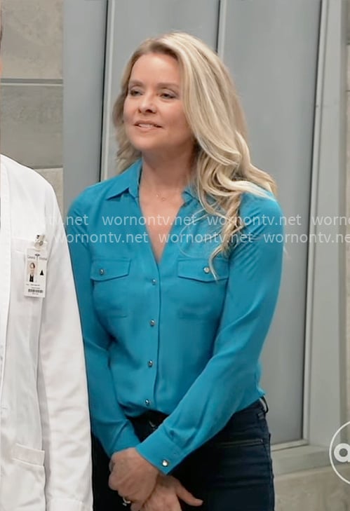 Felicia’s blue button down blouse on General Hospital