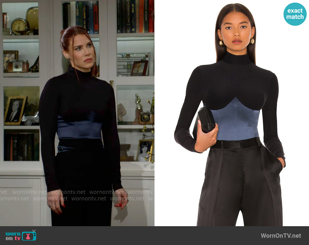 Fleur du Mal Mock Neck Long Sleeve Bodysuit worn by Sally Spectra (Courtney Hope) on The Young and the Restless