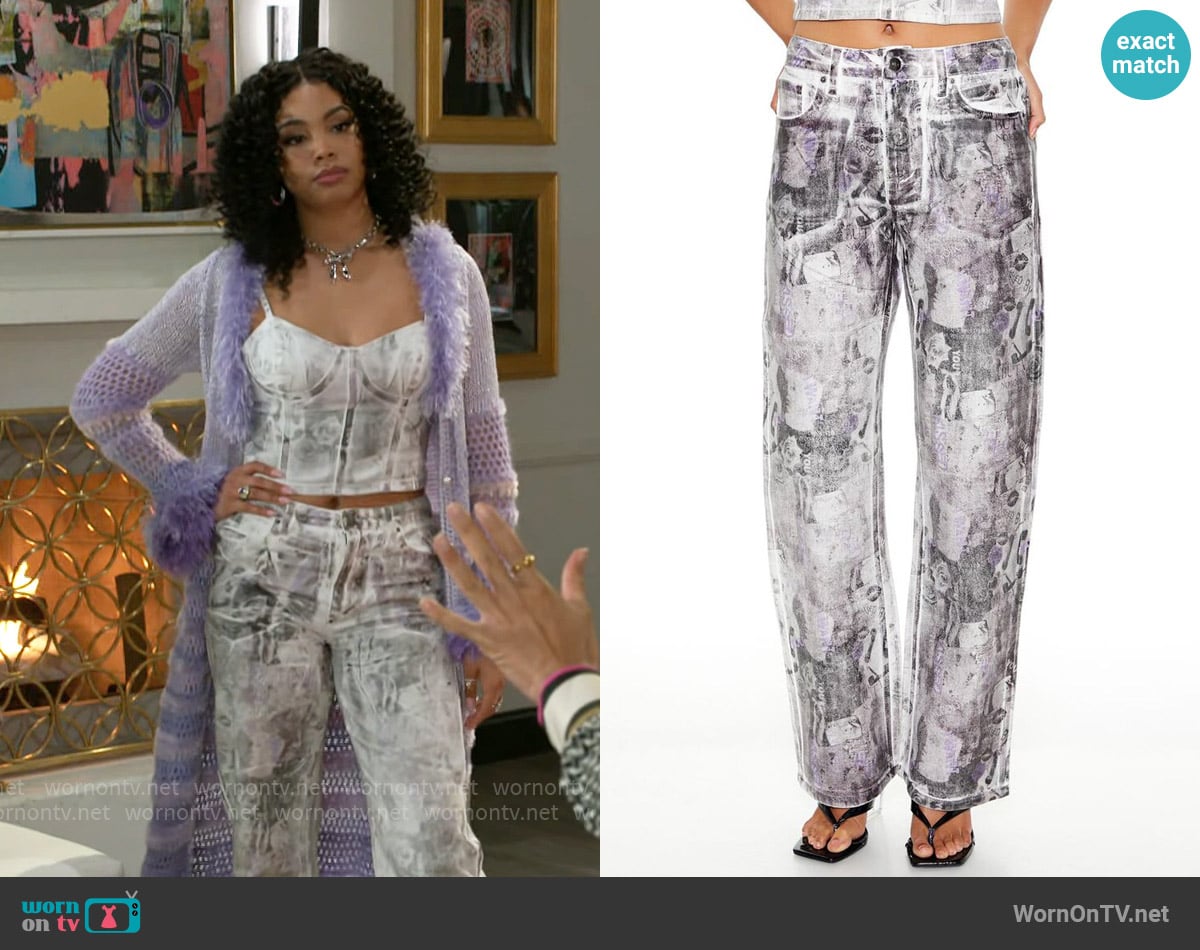Forever 21 Abstract Print Straight Jeans worn by Chelsea Hamilton (RhonniRose Mantilla) on Beyond the Gates