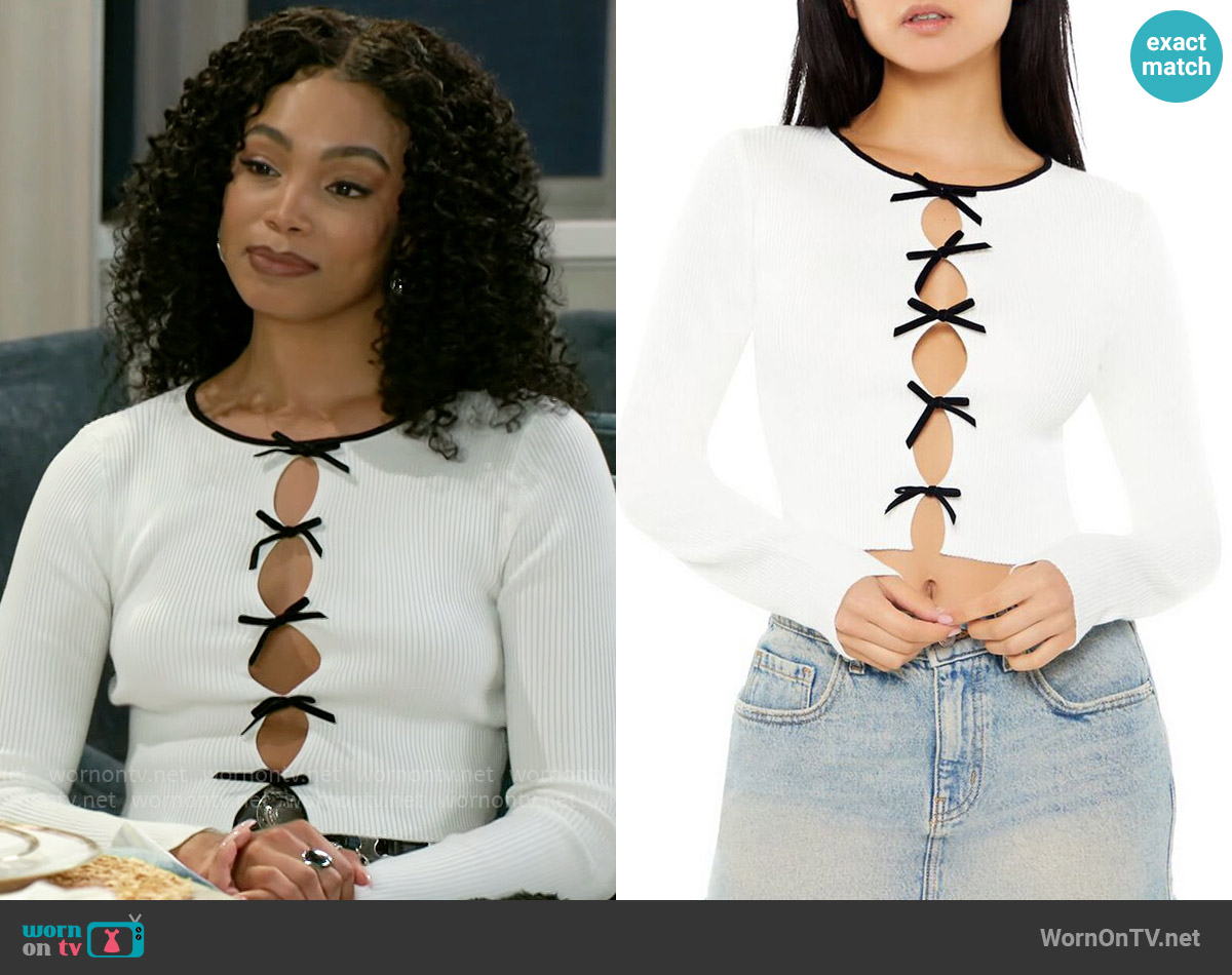 Forever 21 Bow Cutout Cropped Sweater worn by Chelsea Hamilton (RhonniRose Mantilla) on Beyond the Gates