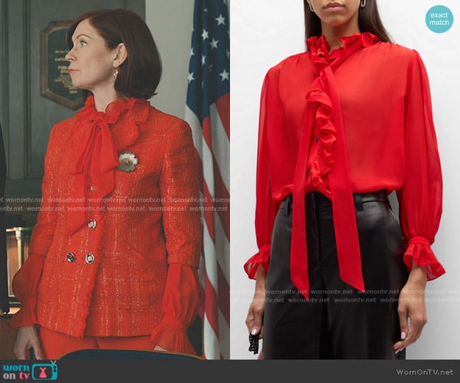 Frame Ruffled Silk Button-Front Top worn by Elsbeth Tascioni (Carrie Preston) on Elsbeth