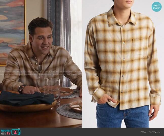 Frame Lightweight Plaid Shirt in Tan Plaid worn by Eddie Diaz (Ryan Guzman) on 9-1-1