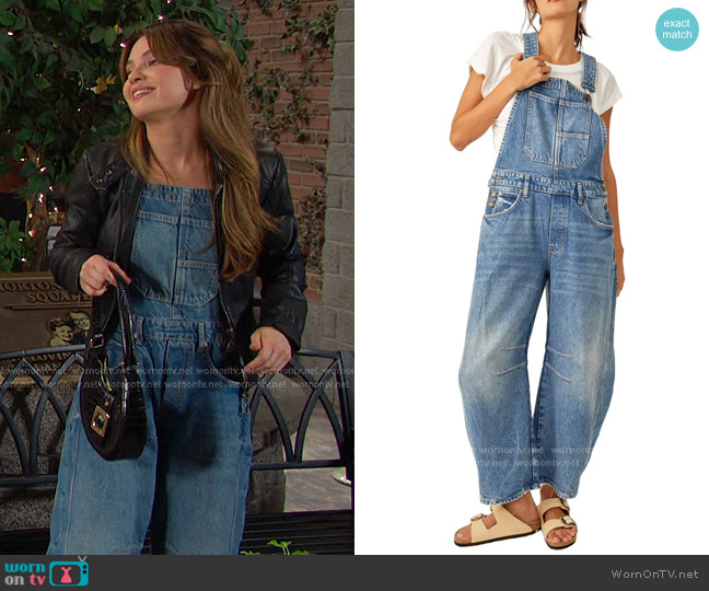 Free People Good Luck Denim Overalls in Ultra Light Beam worn by Joy Wesley (AlexAnn Hopkins) on Days of our Lives