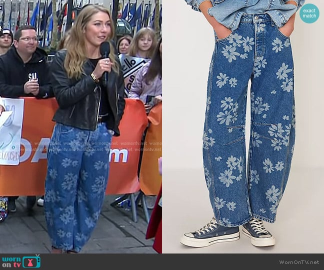 We The Free Good Luck Printed Barrel Jeans in Laser Daisy worn by Mikaela Shiffrin on Today