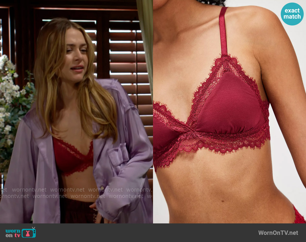 Free People Happier Than Ever Bralette in Scarlet worn by Claire Grace (Hayley Erin) on The Young and the Restless