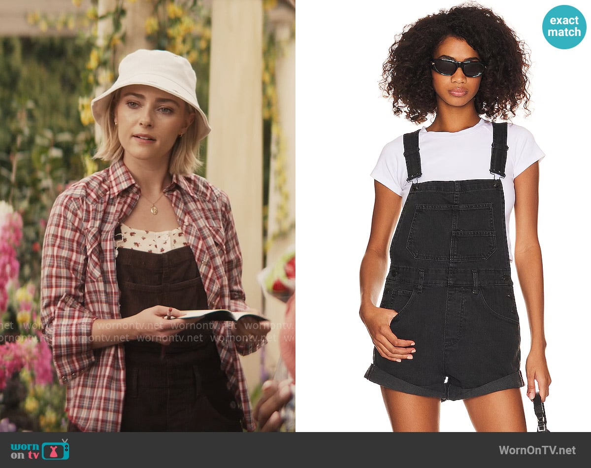 Free People Ziggy Shortalls in Mineral Black worn by Alice (AnnaSophia Robb) on Grosse Pointe Garden Society