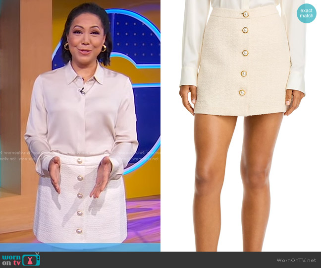 French Connection Textured Button Front Miniskirt worn by Stephanie Ramos on Good Morning America