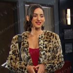 Gabi’s red ribbed dress and leopard fur coat on Days of our Lives
