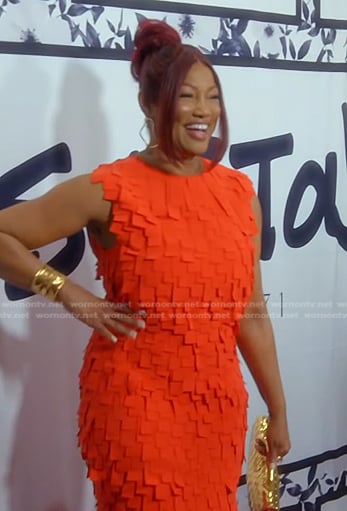 Garcelle’s red layered sleeveless dress on The Real Housewives of Beverly Hills