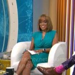 Gayle King’s turquoise cowl neck dress on CBS Mornings