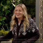 Gemma’s grey printed cardigan on The Neighborhood