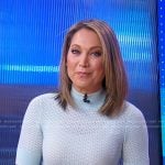 Ginger’s blue crochet turtleneck top on Good Morning America