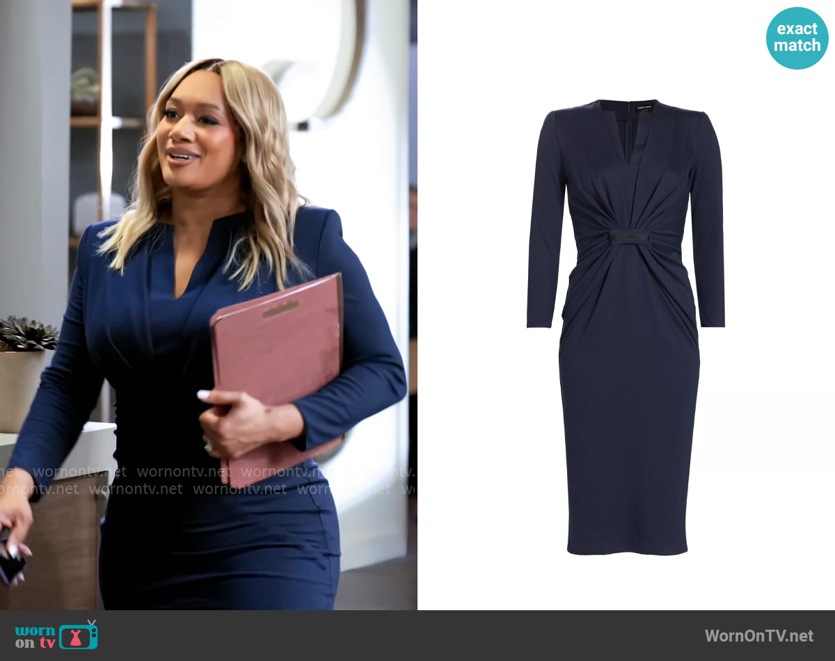 Giorgio Armani Tab-Front Jersey Sheath Dress worn by Fatima (Crystal Hayslett) on Tyler Perrys Sistas