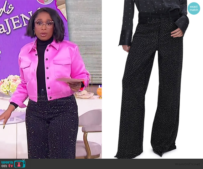 Good American Good Ease Rhinestone Wide Leg Jeans worn by Jennifer Hudson on The Jennifer Hudson Show
