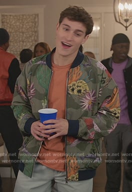 Green floral print bomber jacket on All American