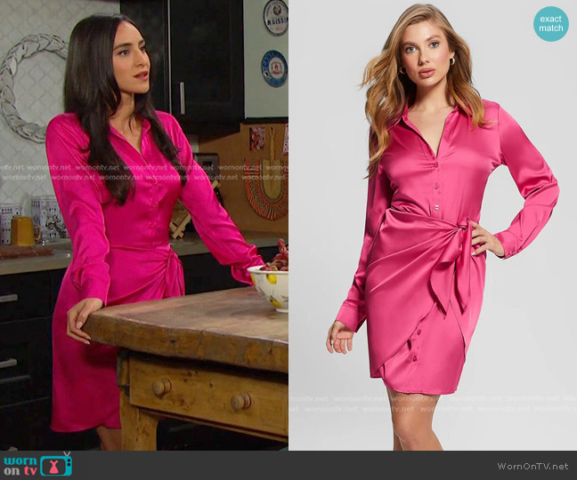 Guess Alya Dress in bright pink worn by Gabi Hernandez (Cherie Jimenez) on Days of our Lives