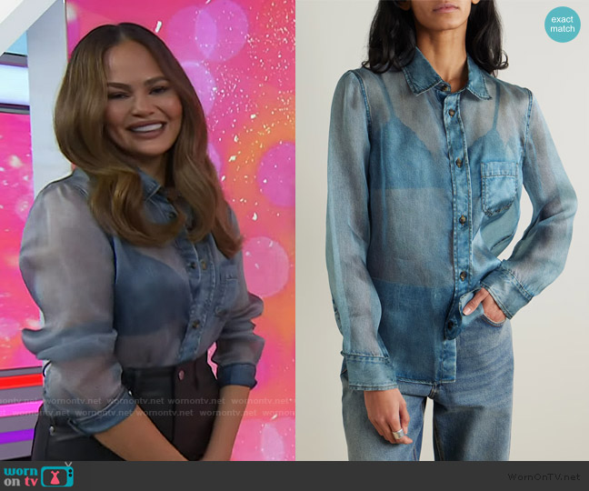 Haikure Ronda trompe l'oeil printed silk-chiffon shirt worn by Chrissy Teigen on Today