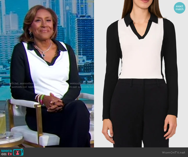 Halogen Colorblock Johnny Collar Top in Rich Black worn by Robin Roberts on Good Morning America