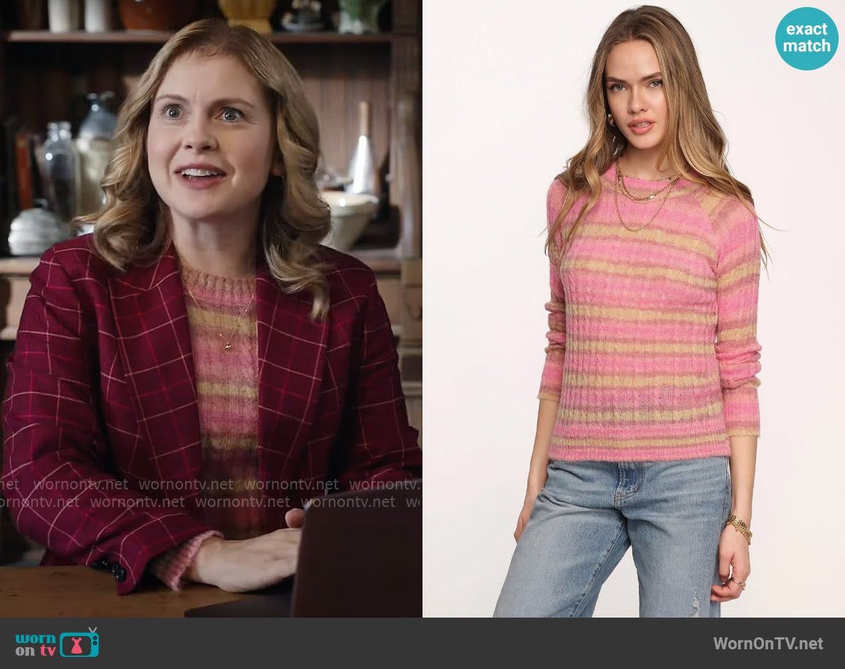 Heartloom Mira Sweater in Peony worn by Sam (Rose McIver) on Ghosts