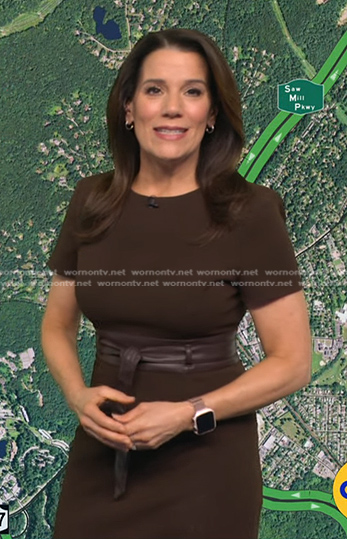 Heather’s brown leather belt dress on Good Morning America