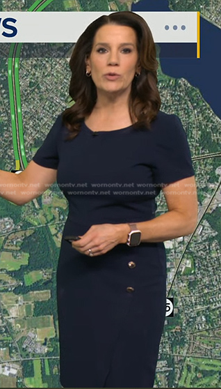 Heather’s navy button detail sheath dress on Good Morning America