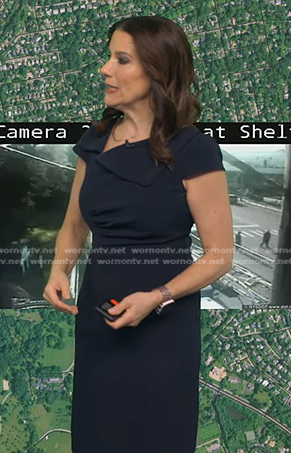 Heather’s navy folded neck dress on Good Morning America