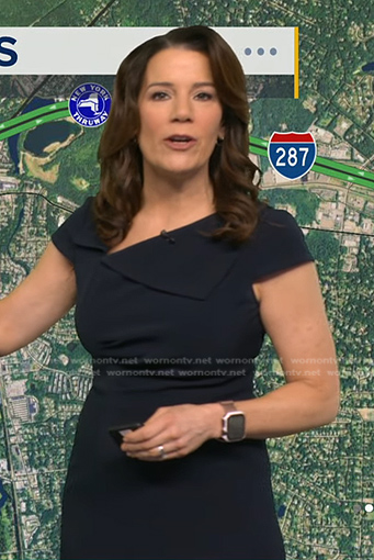 Heather’s navy folded neck dress on Good Morning America