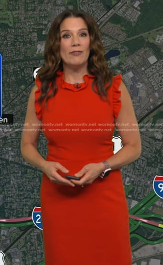 Heather’s red ruffle trim dress on Good Morning America