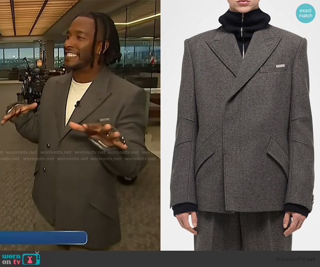 Helmut Lang Melange Wool Asymmetric Blazer worn by Scott Evans on Access Hollywood