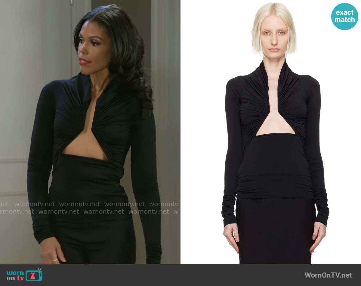 Rick Owens Porterville Prong Long Sleeve T-Shirt worn by Dani Dupree (Karla Mosley) on Beyond the Gates