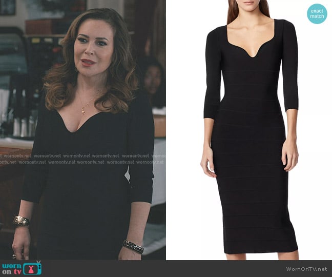 Herve Leger Icon Stretch-Knit Midi-Dress worn by  Pupetta DeMarco (Alyssa Milano) on Elsbeth