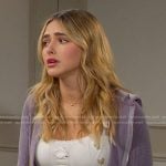 Holly’s white cami and purple waffle zip hoodie on Days of our Lives