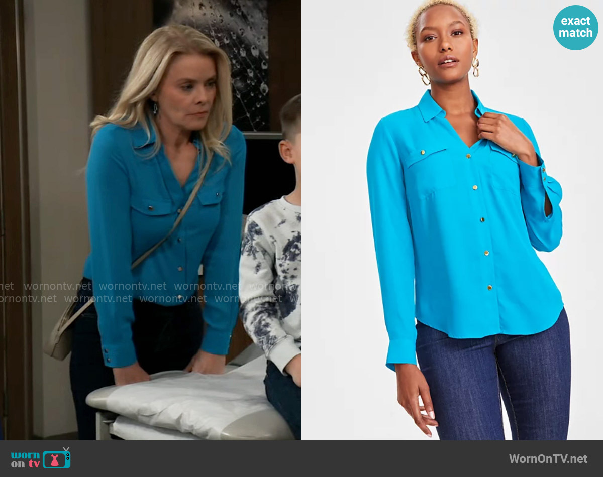INC International Concepts Collared Button-Down Blouse worn by Felicia Scorpio (Kristina Wagner) on General Hospital
