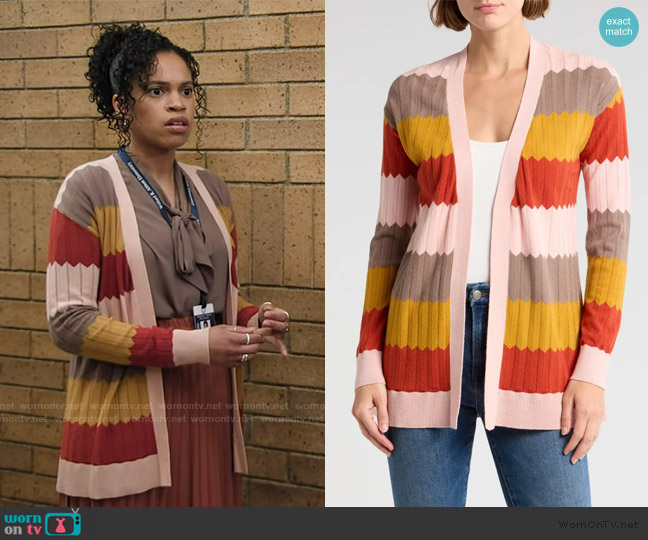 Industry Republic Clothing Chevron Stripe Open Front Long Cardigan