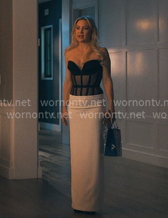 Isla’s black and white strapless gown on Running Point