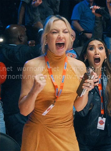 Isla’s orange suede halter dress on Running Point