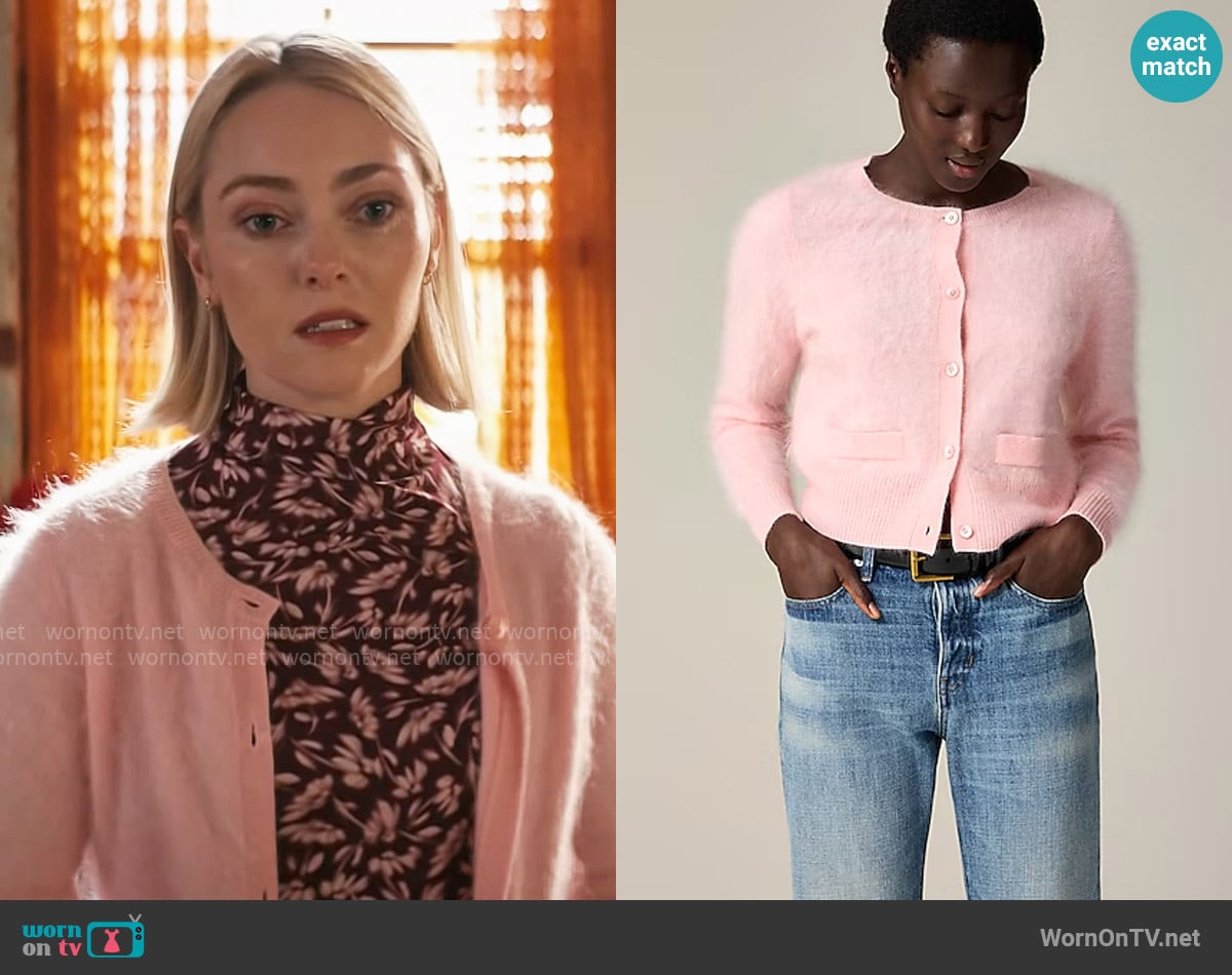 J. Crew Brushed Cashmere Fitted Cardigan Sweater worn by Alice (AnnaSophia Robb) on Grosse Pointe Garden Society