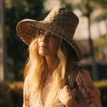 Jaclyn’s pink striped bikini and floral coverup on The White Lotus